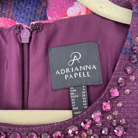 Adrianna Papell Purple Floral Cocktail Dress - Crystal Beaded Neckline Size 6 - Picture 3 of 7
